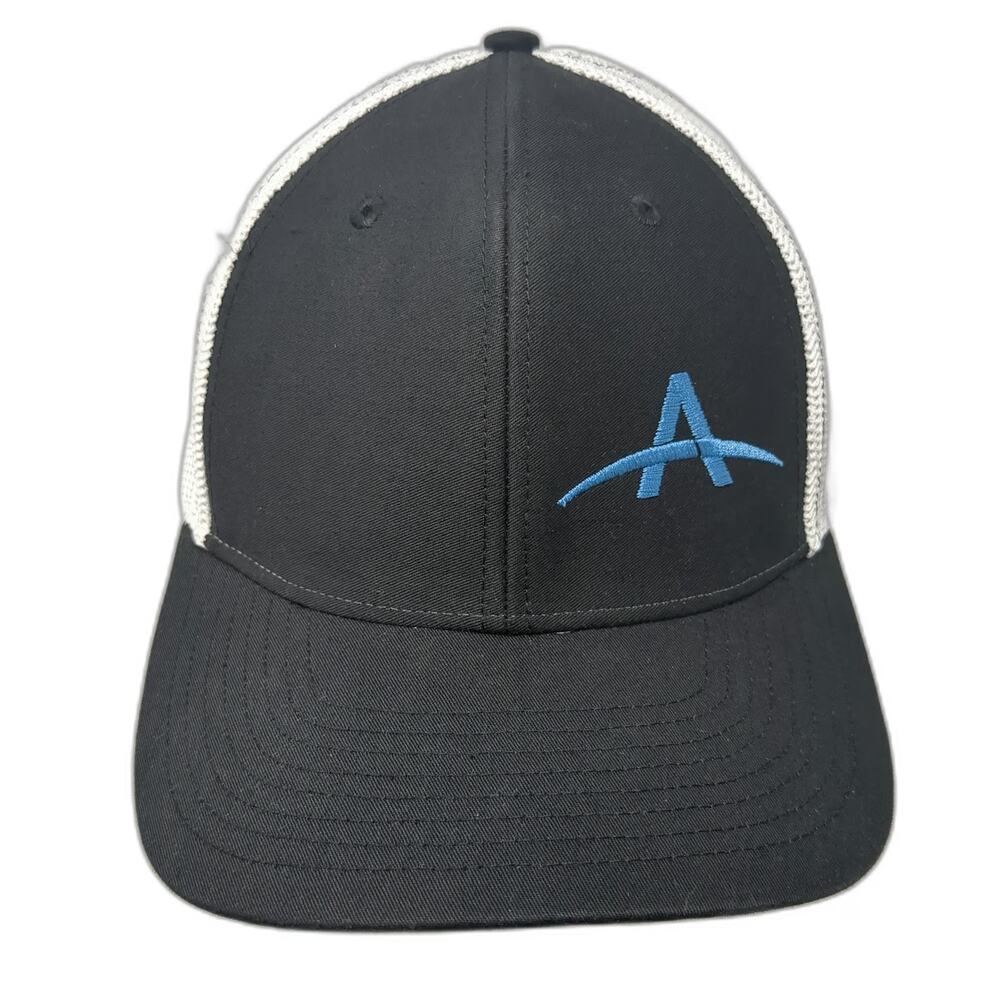 Richardson Baseball Cap Black XL Mesh Stretch Fit Atlas Logo Hat Curved Brim